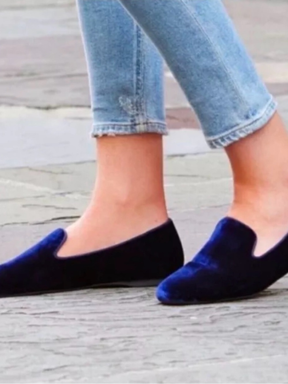 Birdies Velvet Loafers in Navy Blue Velvet